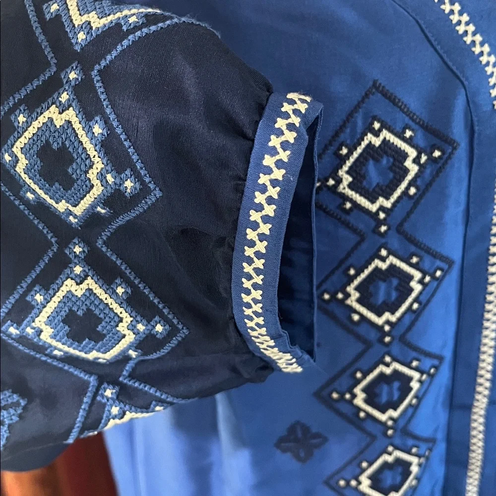 Tory Burch Royal Blue Silk Bohemian Embroidered Blouse Size 8